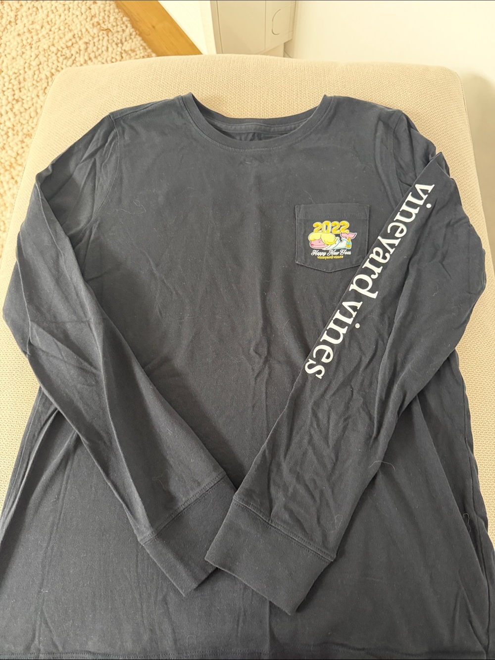 Vineyard Vines Black Long Sleeve Tee with Happy New Year Pocket Graphic